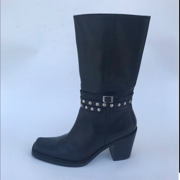 Frye black mid calf boots with studded ankle. - Picture 1 of 8